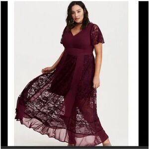 Torrid Burgundy Lace Maxi Dress NWT
